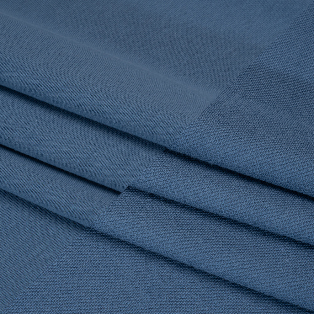 Cotton and Polyester French Terry - Ocean Blue - Deadstock Cotton and Polyester French Terry - Ocean Blue - Deadstock