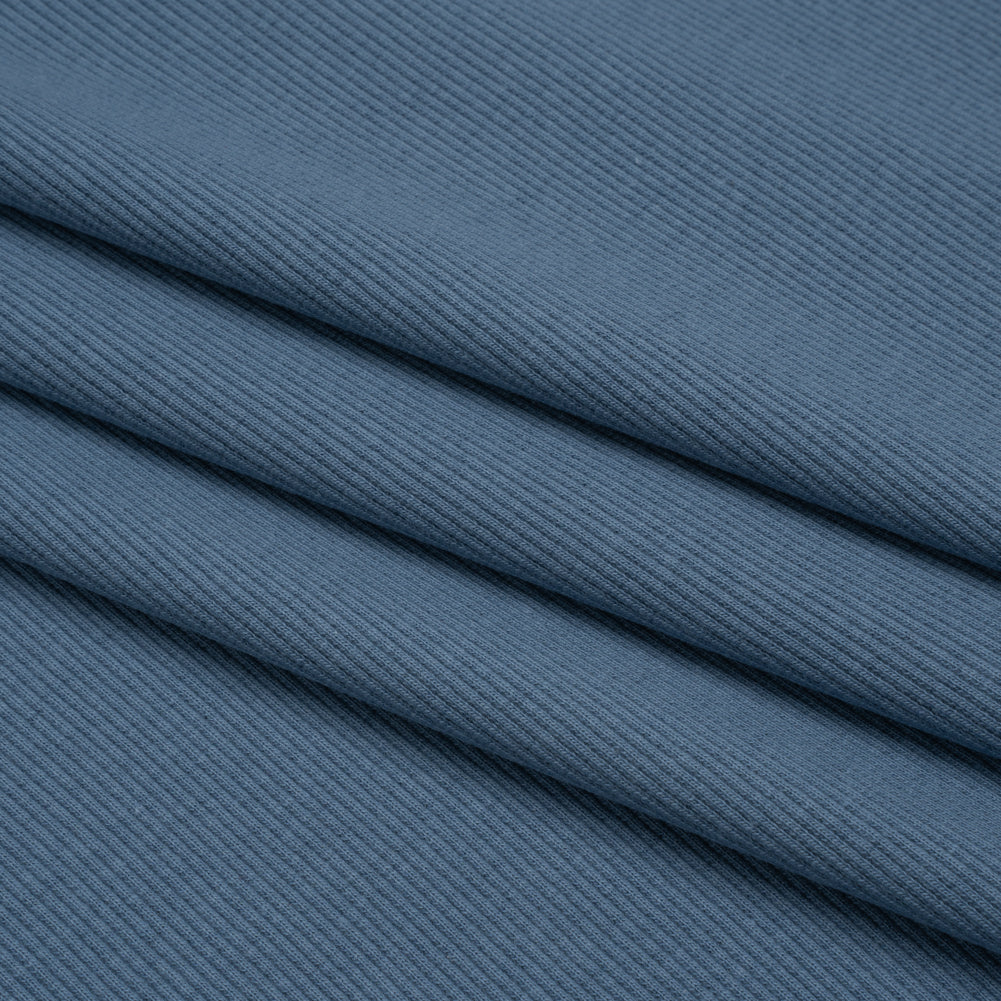 Stretch Cotton 2x2 Rib Knit - Country Blue - Deadstock Stretch Cotton 2x2 Rib Knit - Country Blue - Deadstock