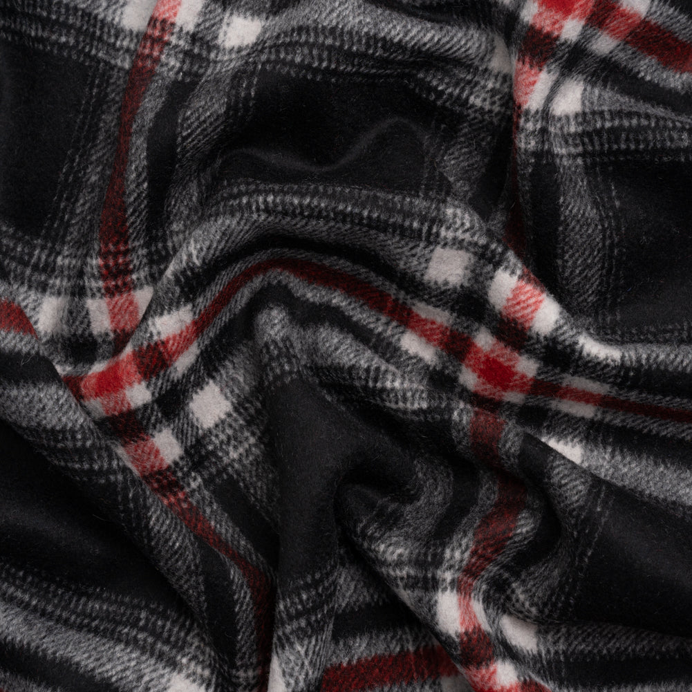 Black, Red and Cream Plaid Brushed Wool Blend Twill Coating Black, Red and Cream Plaid Brushed Wool Blend Twill Coating