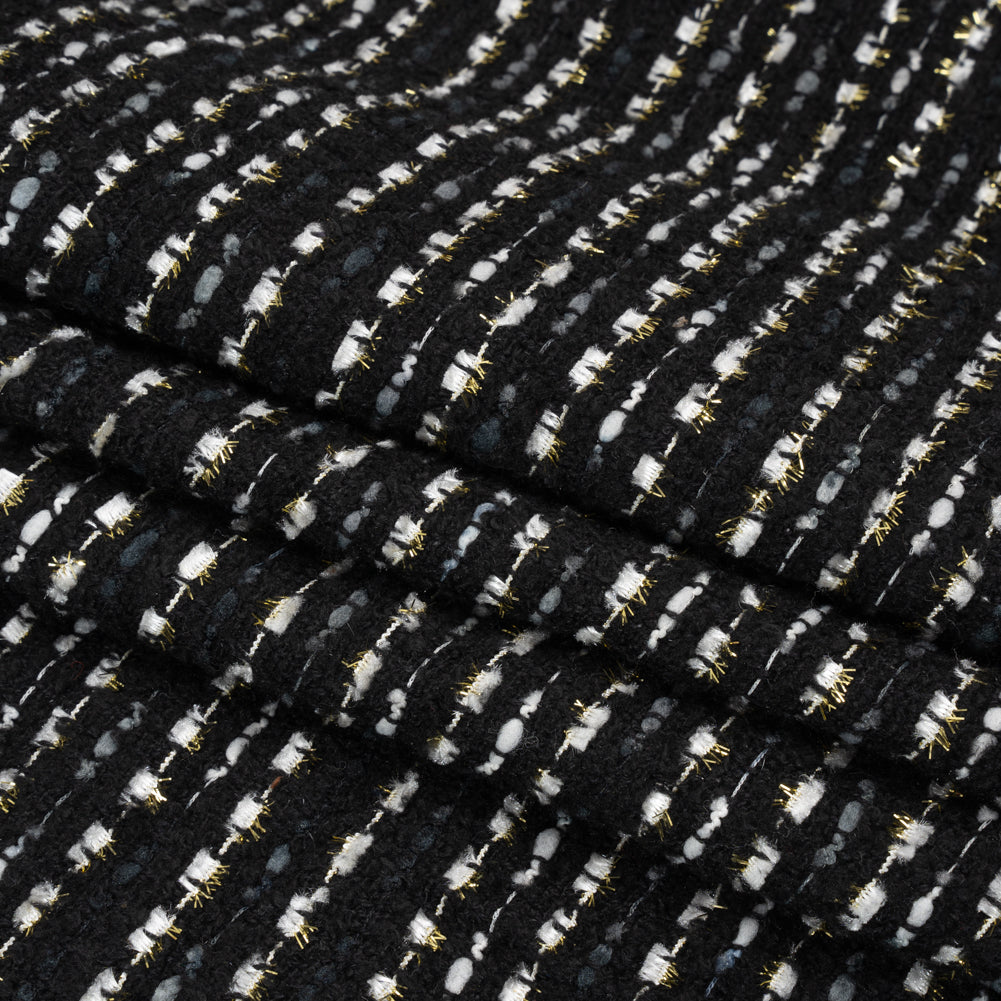 Black, White and Gold Boucle Striped Acrylic Tweed Folded Black, White and Gold Boucle Striped Acrylic Tweed Folded