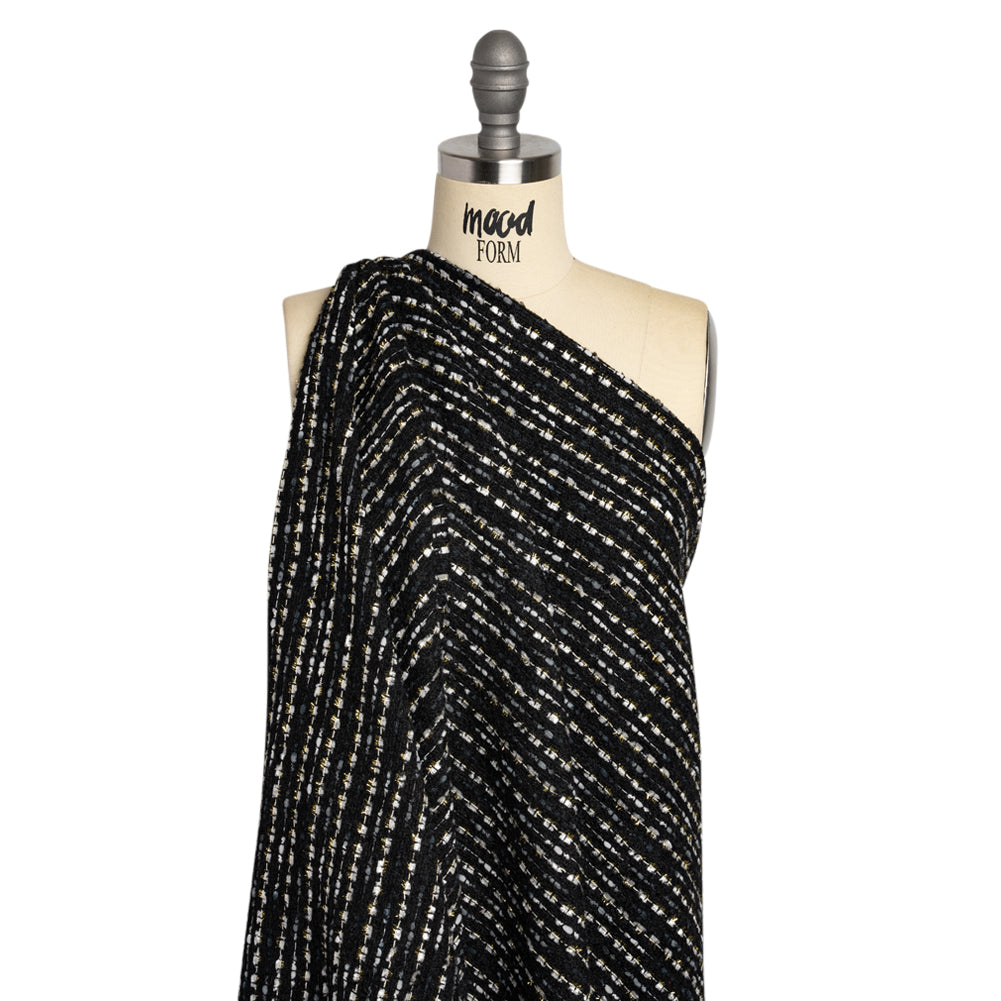Black, White and Gold Boucle Striped Acrylic Tweed Drape Black, White and Gold Boucle Striped Acrylic Tweed Drape