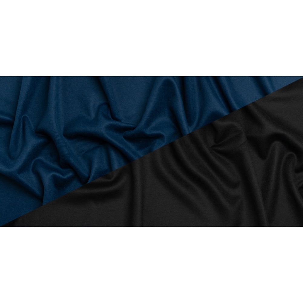 Dark Blue and Black Brushed Wool Blend Twill Double Cloth Coating Full Dark Blue and Black Brushed Wool Blend Twill Double Cloth Coating Full