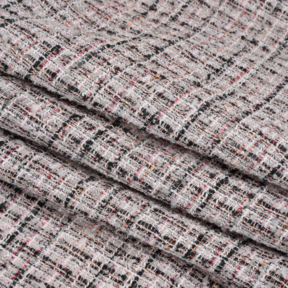 Pink, Black and White Checked Cotton and Acrylic Tweed Folded Pink, Black and White Checked Cotton and Acrylic Tweed Folded