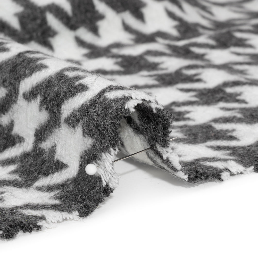 Charcoal and White Houndstooth Felted Wool Blend Twill Coating Detail Charcoal and White Houndstooth Felted Wool Blend Twill Coating Detail