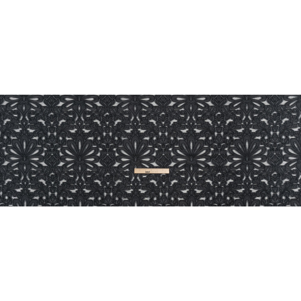 Cotton Blend Burnout Jacquard - Charcoal and Black Floral Full Cotton Blend Burnout Jacquard - Charcoal and Black Floral Full