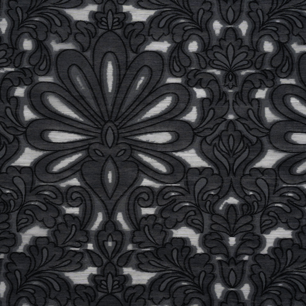 Cotton Blend Burnout Jacquard - Charcoal and Black Floral Cotton Blend Burnout Jacquard - Charcoal and Black Floral