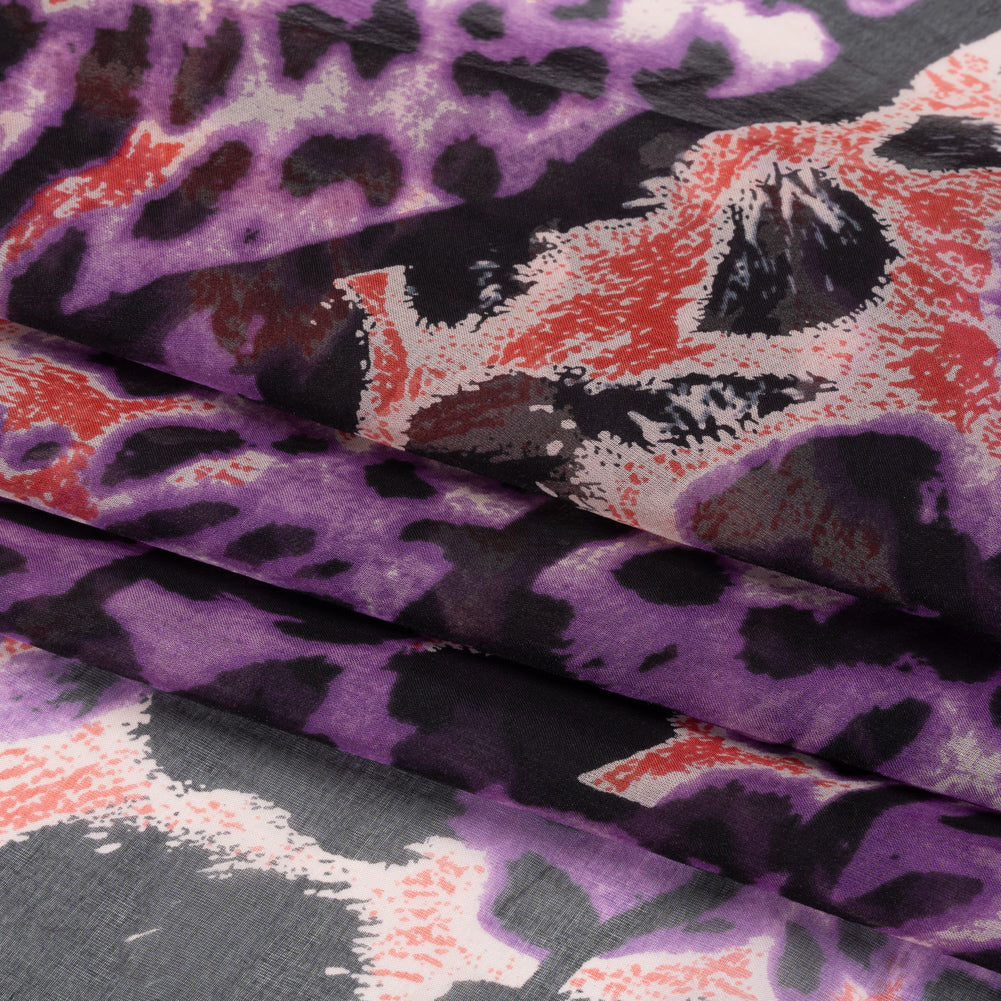 Purple, Red and Black Animal Spots Patchwork Silk Voile Full Purple, Red and Black Animal Spots Patchwork Silk Voile Full