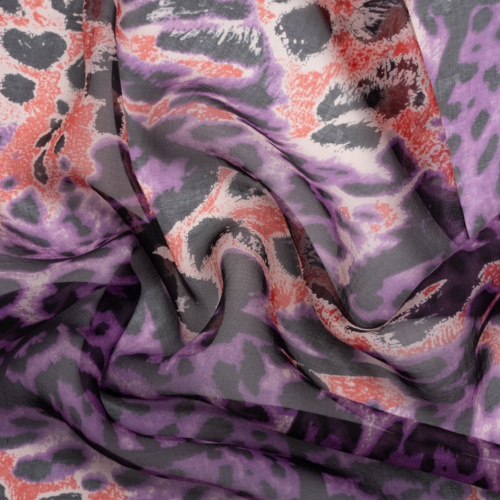Purple, Red and Black Animal Spots Patchwork Silk Voile Purple, Red and Black Animal Spots Patchwork Silk Voile