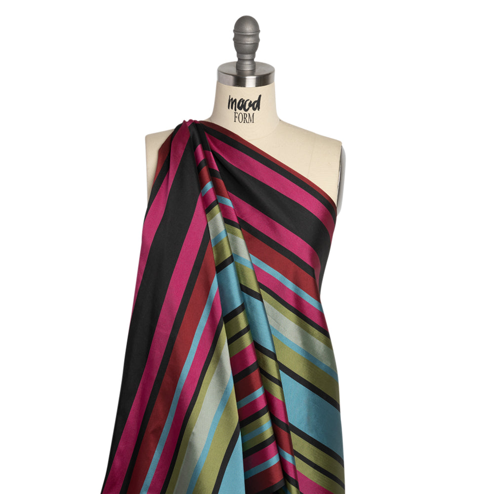 Pink, Green and Turquoise Barcode Stripes Polyester Twill Drape Pink, Green and Turquoise Barcode Stripes Polyester Twill Drape