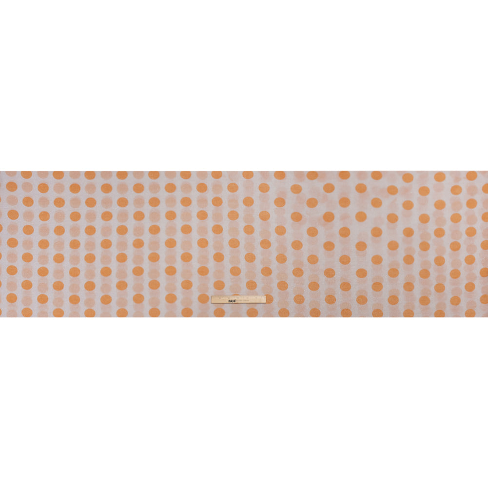 Metallic Silver, Light Mauve and Orange Polka Dots Lightweight Polyester Tricot Full Metallic Silver, Light Mauve and Orange Polka Dots Lightweight Polyester Tricot Full
