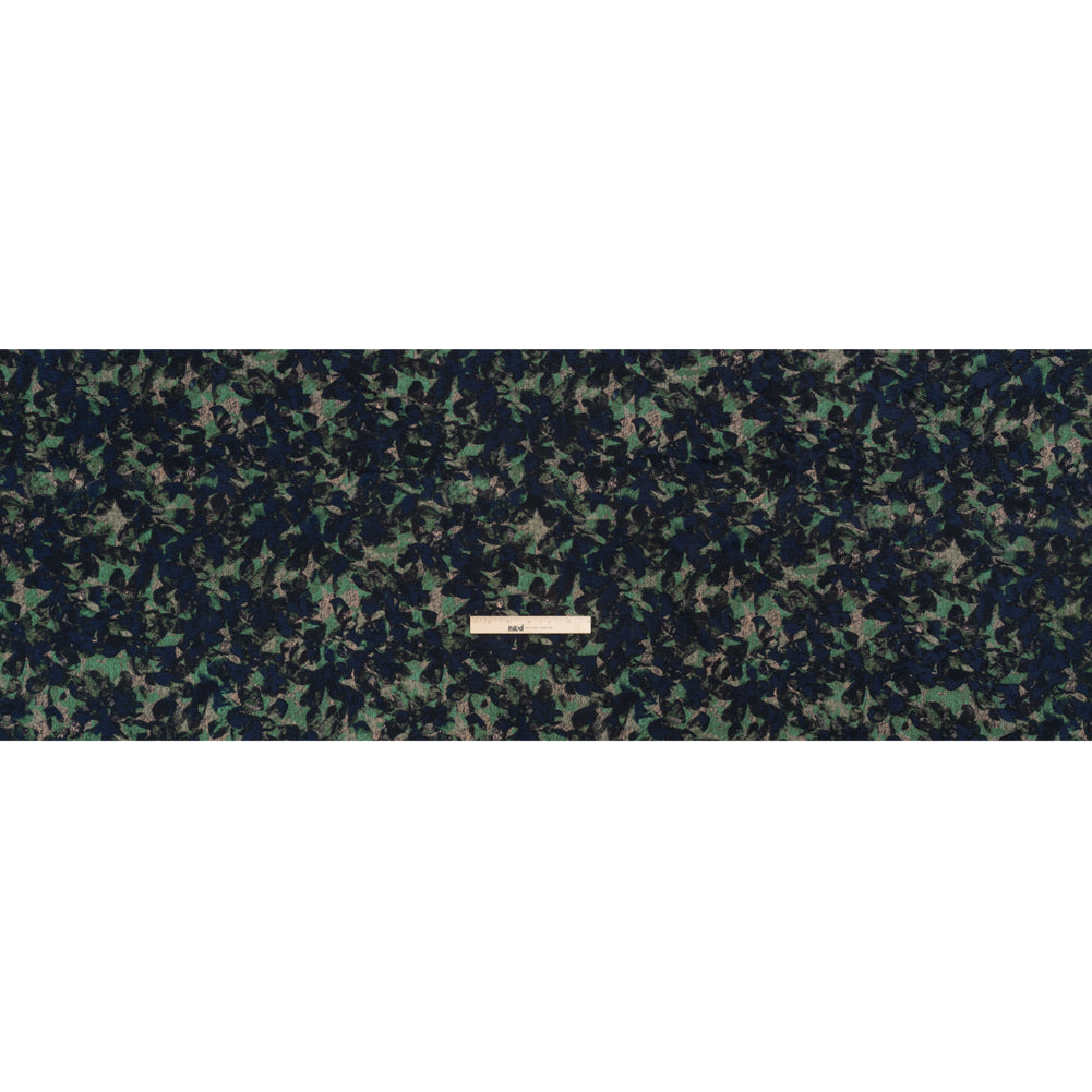 Navy, Green and Taupe Leaf Impressions Polyester Interlock Knit Full Navy, Green and Taupe Leaf Impressions Polyester Interlock Knit Full