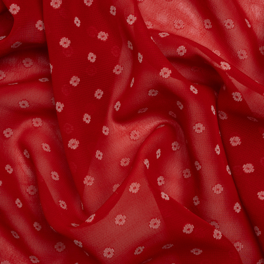 Red and White Woven Diamond Dots Polyester Chiffon Red and White Woven Diamond Dots Polyester Chiffon