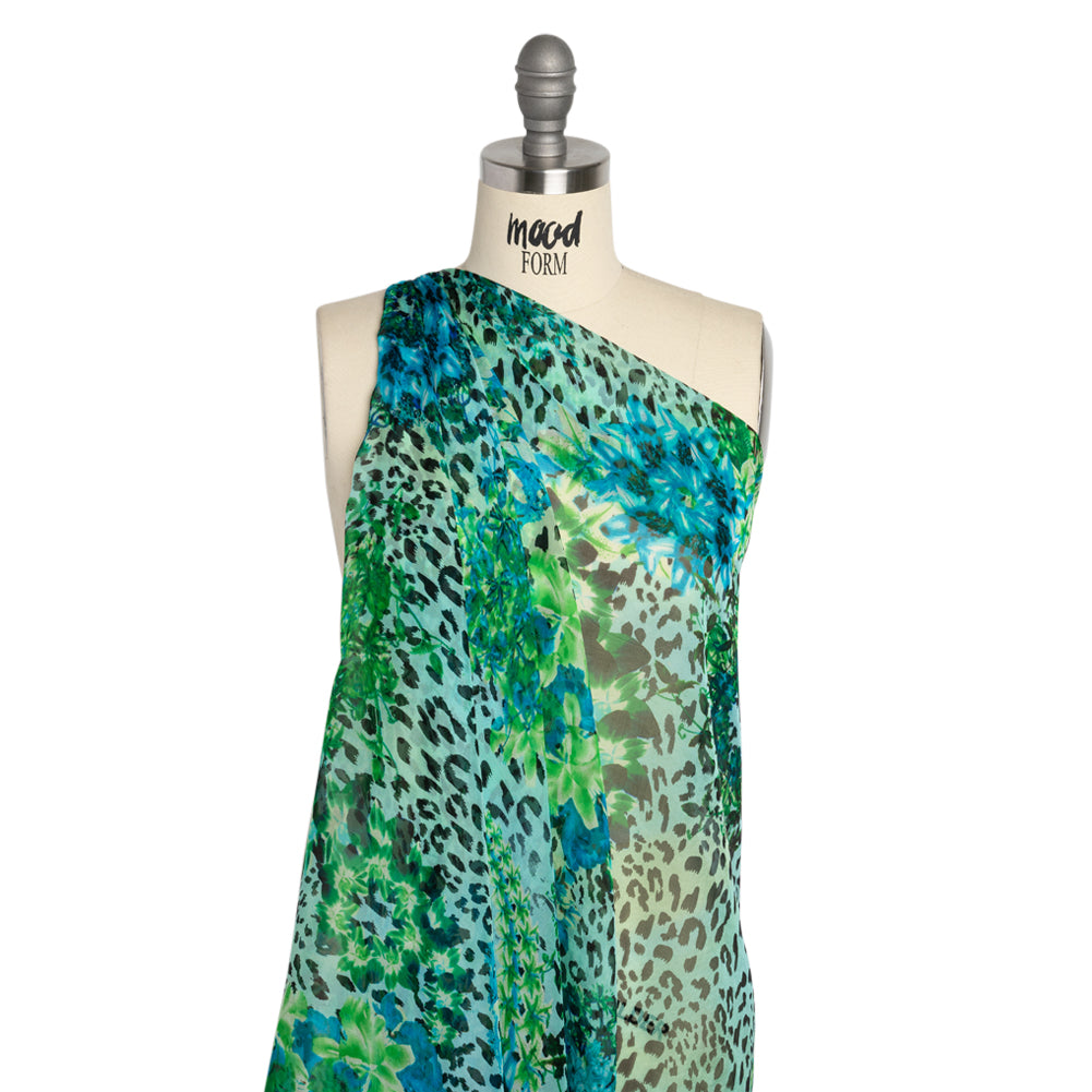 Blue and Green Jungle Fun Silk Voile Detail Blue and Green Jungle Fun Silk Voile Detail