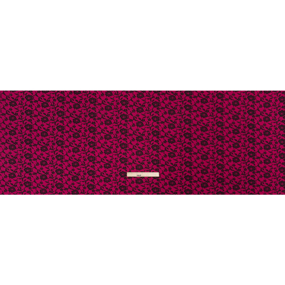 Hot Pink and Black Floral Lace Print Stretch Cotton Jersey Full Hot Pink and Black Floral Lace Print Stretch Cotton Jersey Full