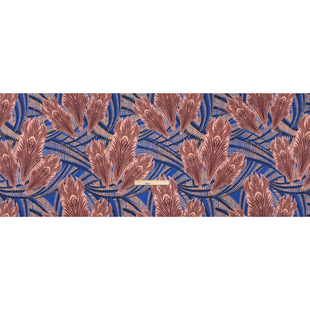 Stretch Cotton Sateen - Cobalt Blue and Burgundy Feathers Full Stretch Cotton Sateen - Cobalt Blue and Burgundy Feathers Full