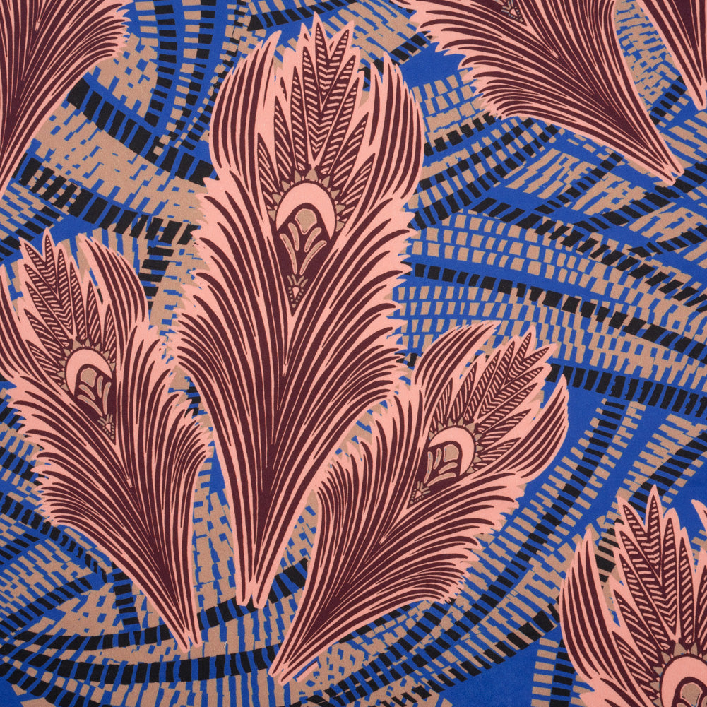Stretch Cotton Sateen - Cobalt Blue and Burgundy Feathers Stretch Cotton Sateen - Cobalt Blue and Burgundy Feathers