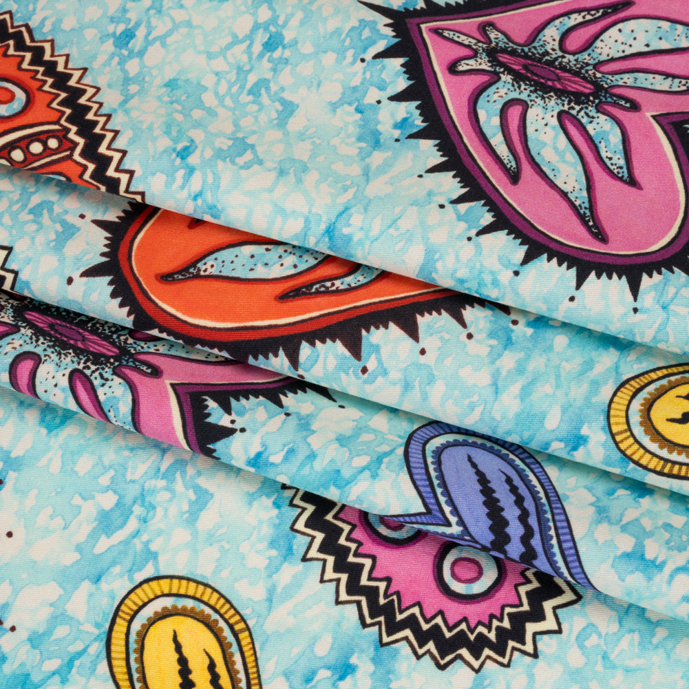 Stretch Cotton Twill - Blue, Orange and Pink Stranger Hearts Folded Stretch Cotton Twill - Blue, Orange and Pink Stranger Hearts Folded