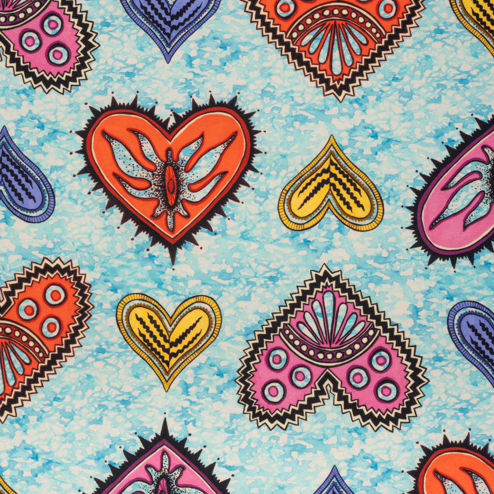 Stretch Cotton Twill - Blue, Orange and Pink Stranger Hearts Stretch Cotton Twill - Blue, Orange and Pink Stranger Hearts