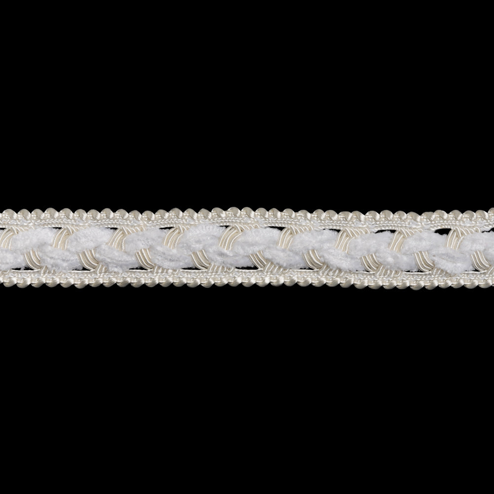 Chenille Gimp Braid Trim - 0.75" - White and Off White Wavy Weave Chenille Gimp Braid Trim - 0.75" - White and Off White Wavy Weave