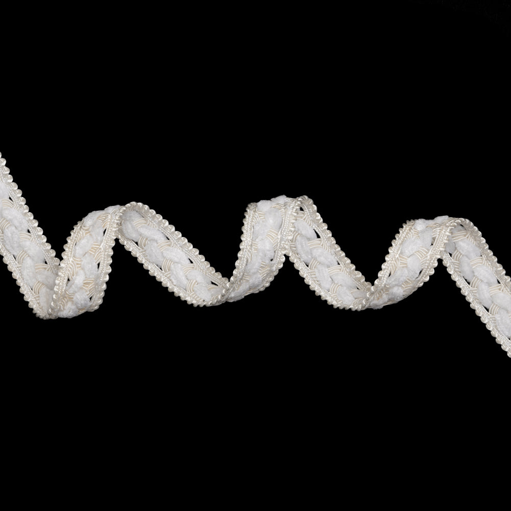 Chenille Gimp Braid Trim - 0.75" - White and Off White Wavy Weave Chenille Gimp Braid Trim - 0.75" - White and Off White Wavy Weave