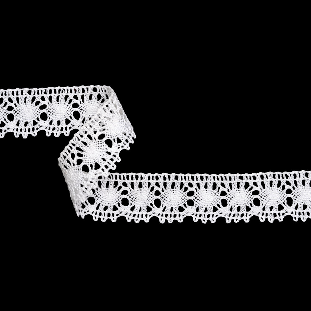 Cotton Bobbin Lace Trim - 1.375" - White Lozenge Webs and Scallops Cotton Bobbin Lace Trim - 1.375" - White Lozenge Webs and Scallops