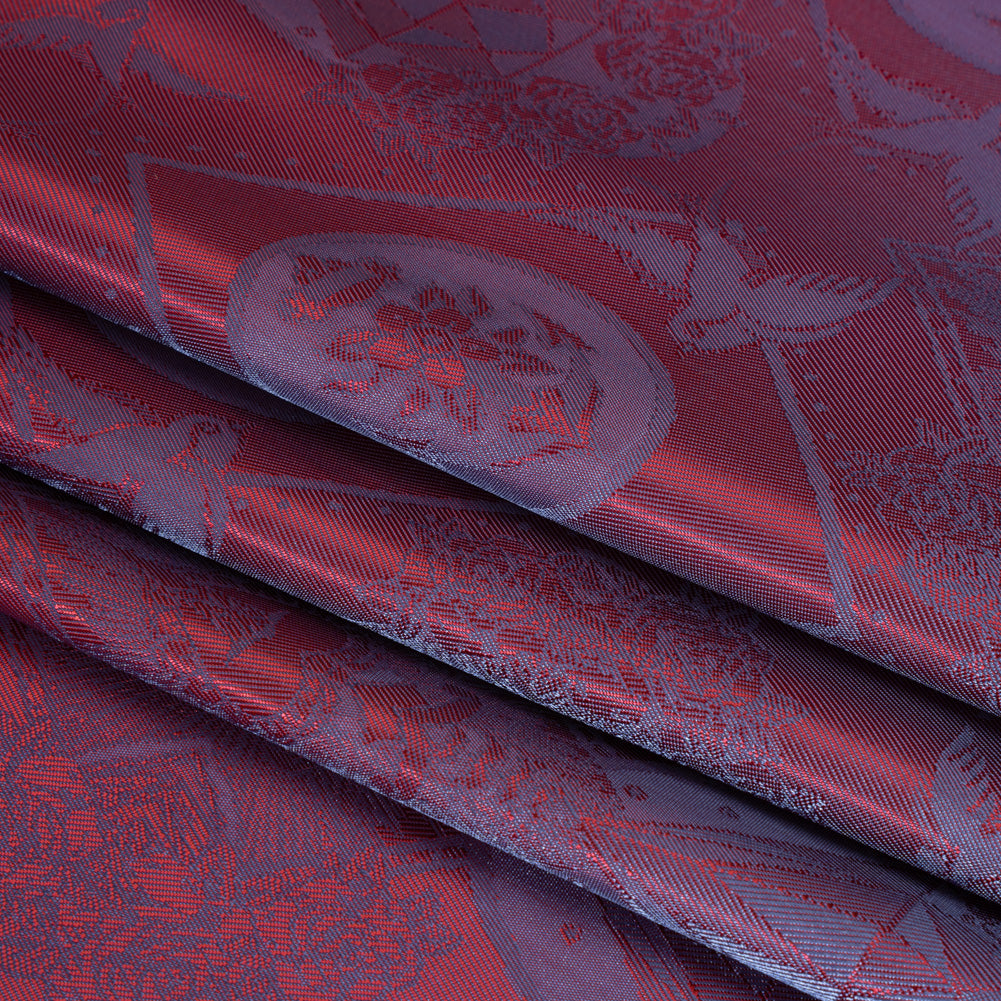 Gems and Doves Jacquard Lining - Wine and Blue Bi-Color Gems and Doves Jacquard Lining - Wine and Blue Bi-Color