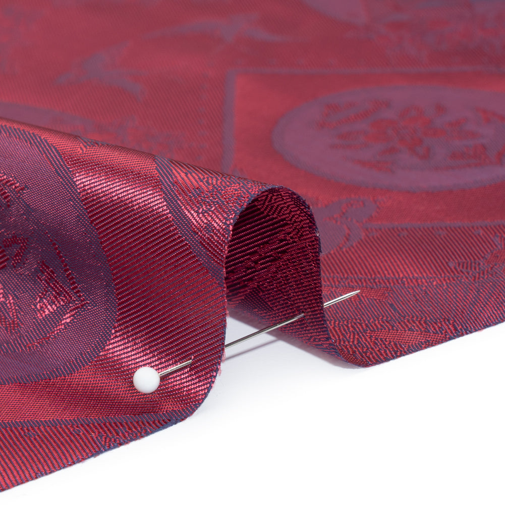 Gems and Doves Jacquard Lining - Wine and Blue Bi-Color Gems and Doves Jacquard Lining - Wine and Blue Bi-Color