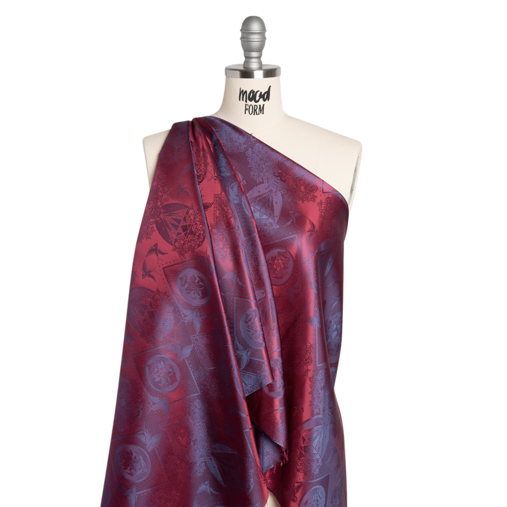 Gems and Doves Jacquard Lining - Wine and Blue Bi-Color Gems and Doves Jacquard Lining - Wine and Blue Bi-Color