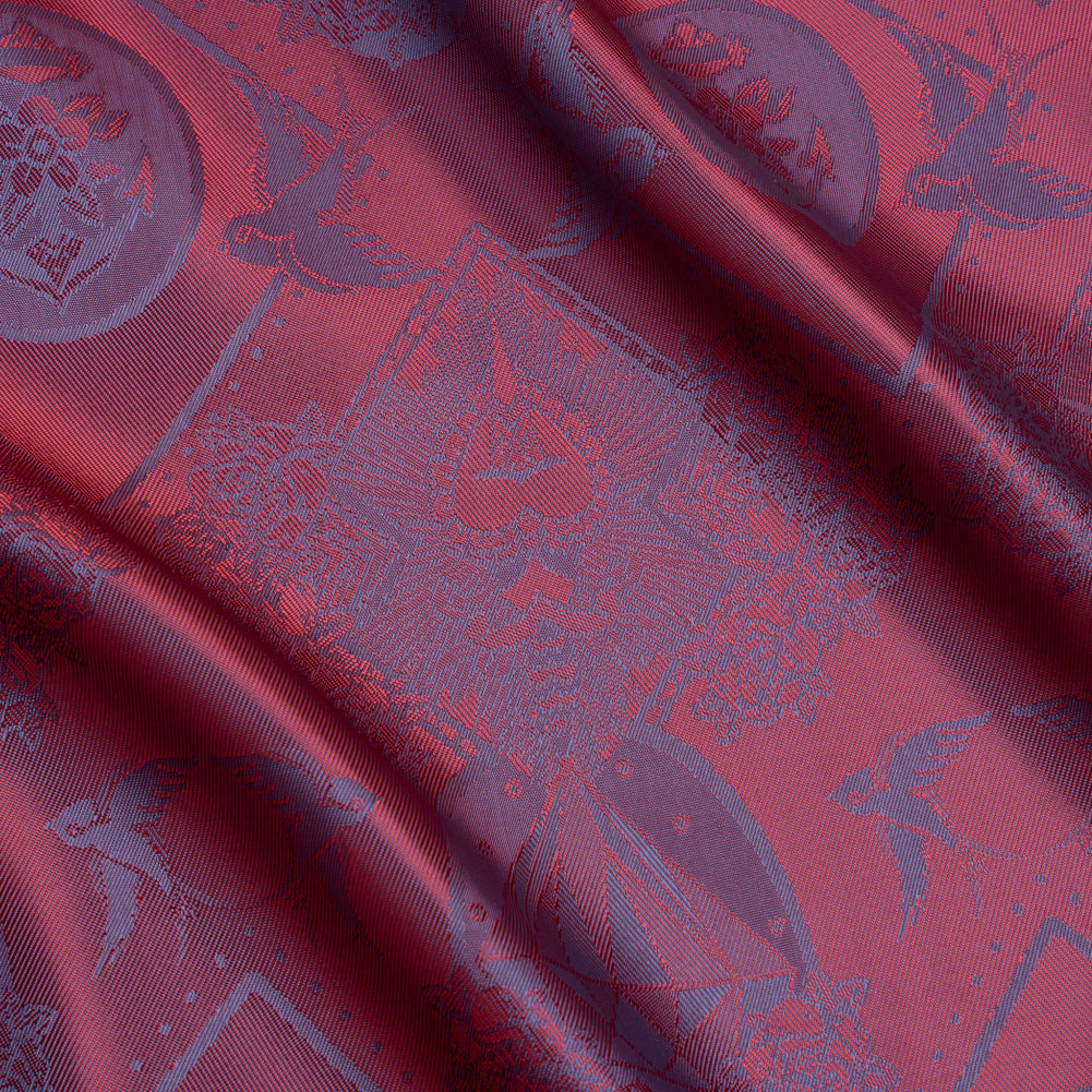 Gems and Doves Jacquard Lining - Wine and Blue Bi-Color Gems and Doves Jacquard Lining - Wine and Blue Bi-Color
