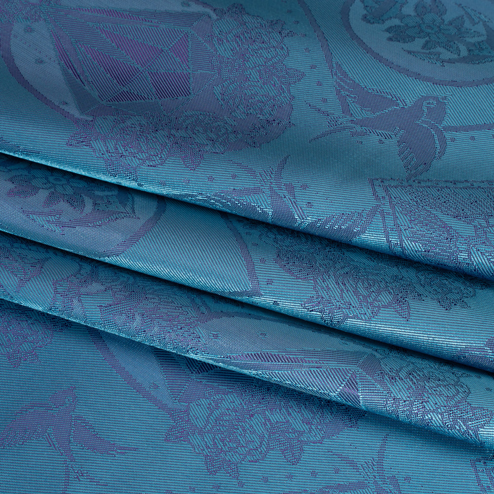 Gems and Doves Jacquard Lining - Aqua and Purple Bi-Color Gems and Doves Jacquard Lining - Aqua and Purple Bi-Color