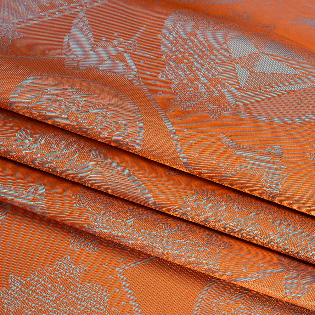 Gems and Doves Jacquard Lining - Orange and Aqua Bi-Color Gems and Doves Jacquard Lining - Orange and Aqua Bi-Color