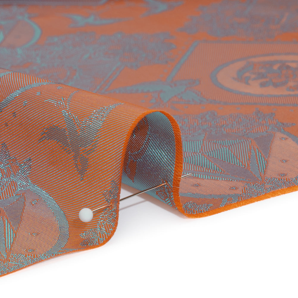 Gems and Doves Jacquard Lining - Orange and Aqua Bi-Color Gems and Doves Jacquard Lining - Orange and Aqua Bi-Color