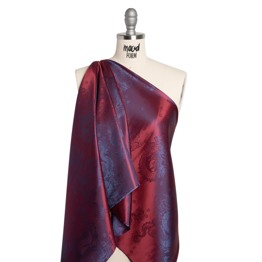 Dragons Jacquard Lining - Wine and Blue Bi-Color Dragons Jacquard Lining - Wine and Blue Bi-Color