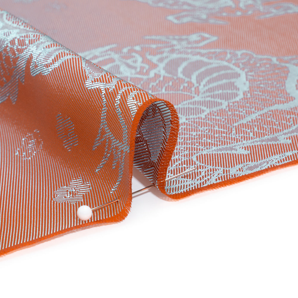 Dragons Jacquard Lining - Orange and Aqua Bi-Color Dragons Jacquard Lining - Orange and Aqua Bi-Color