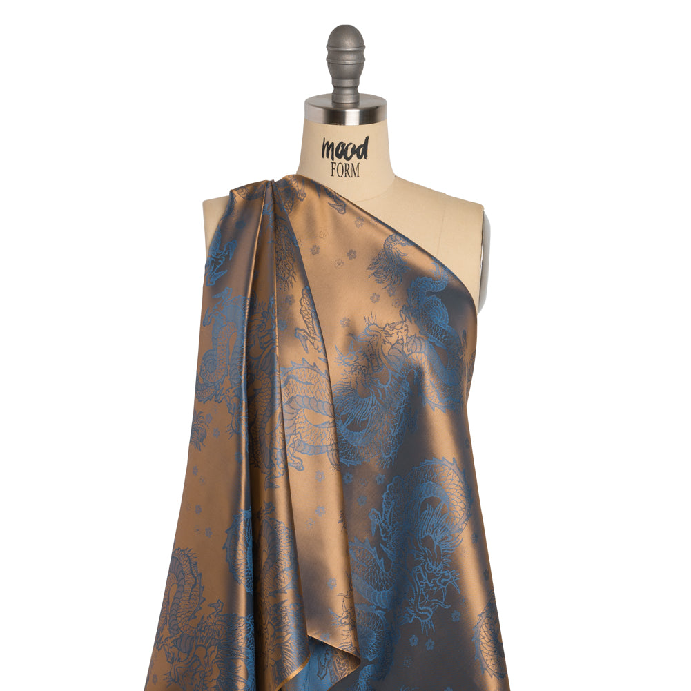 Dragons Jacquard Lining - Blue and Beige Bi-Color - Thalia Collection Dragons Jacquard Lining - Blue and Beige Bi-Color - Thalia Collection
