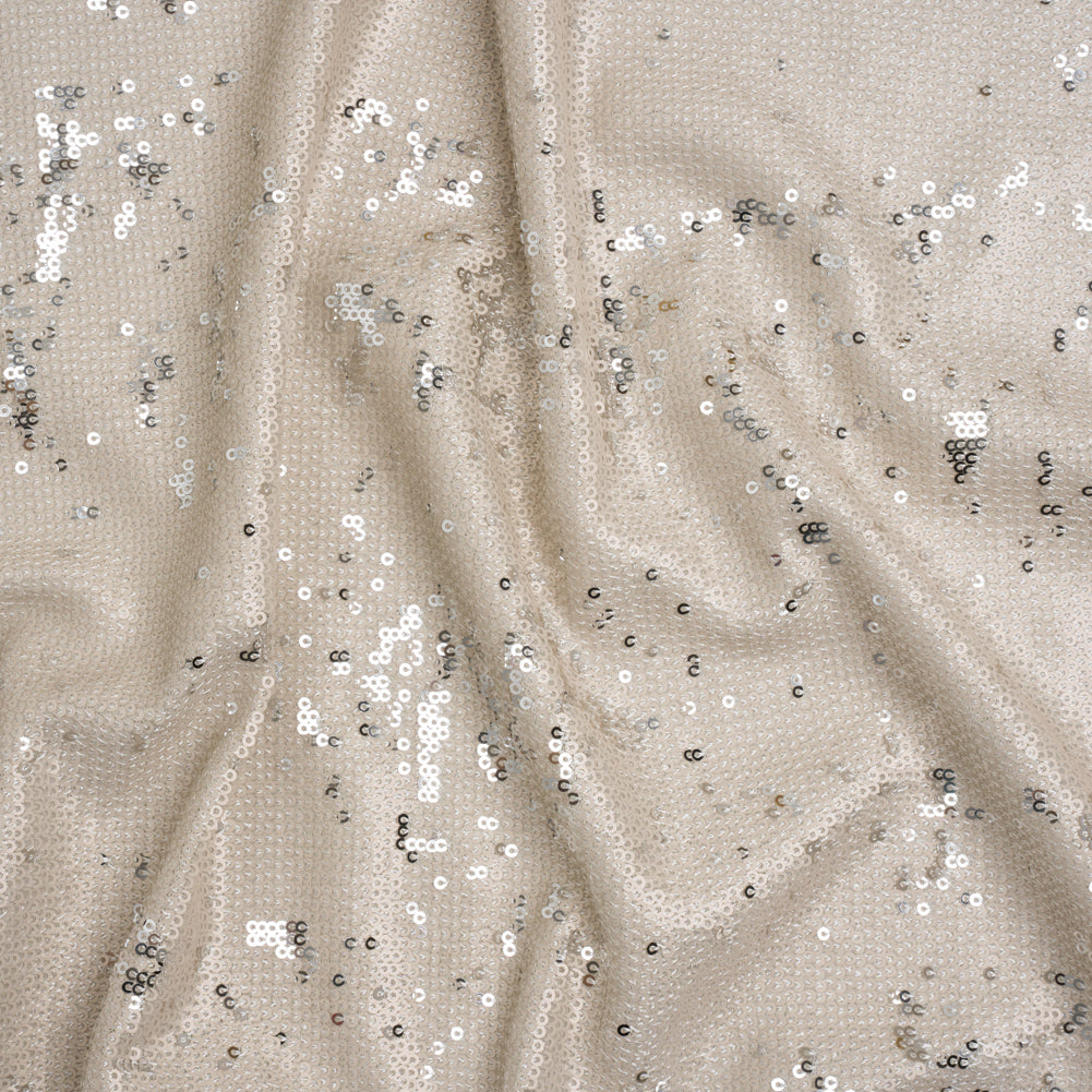 Two-Tone Flippable Baby Sequins on Mesh - Pale Beige and Silver - Deadstock Two-Tone Flippable Baby Sequins on Mesh - Pale Beige and Silver - Deadstock