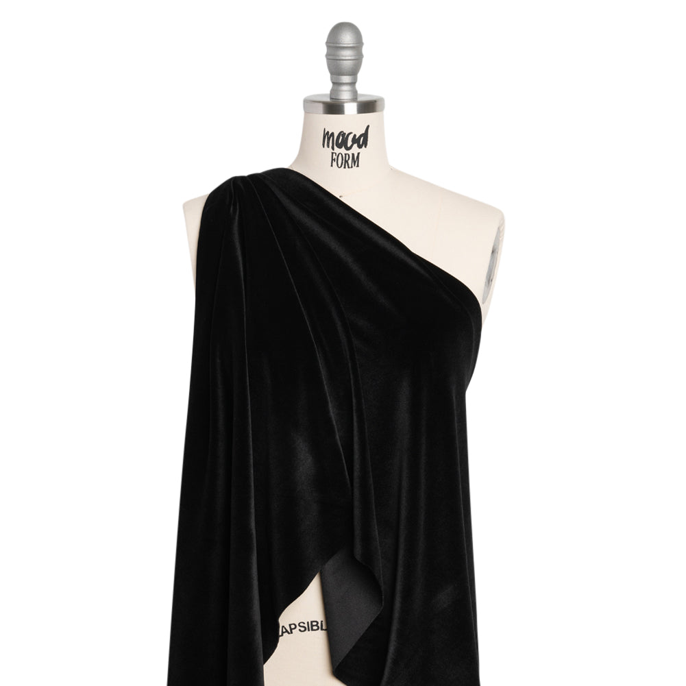 Stretch Polyester Velour - Black - Deadstock Drape Stretch Polyester Velour - Black - Deadstock Drape