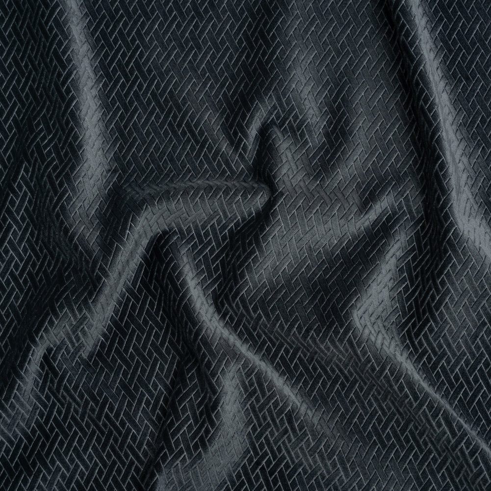 Embossed Polyester Velvet - Gray Woven Lattice - Deadstock Embossed Polyester Velvet - Gray Woven Lattice - Deadstock