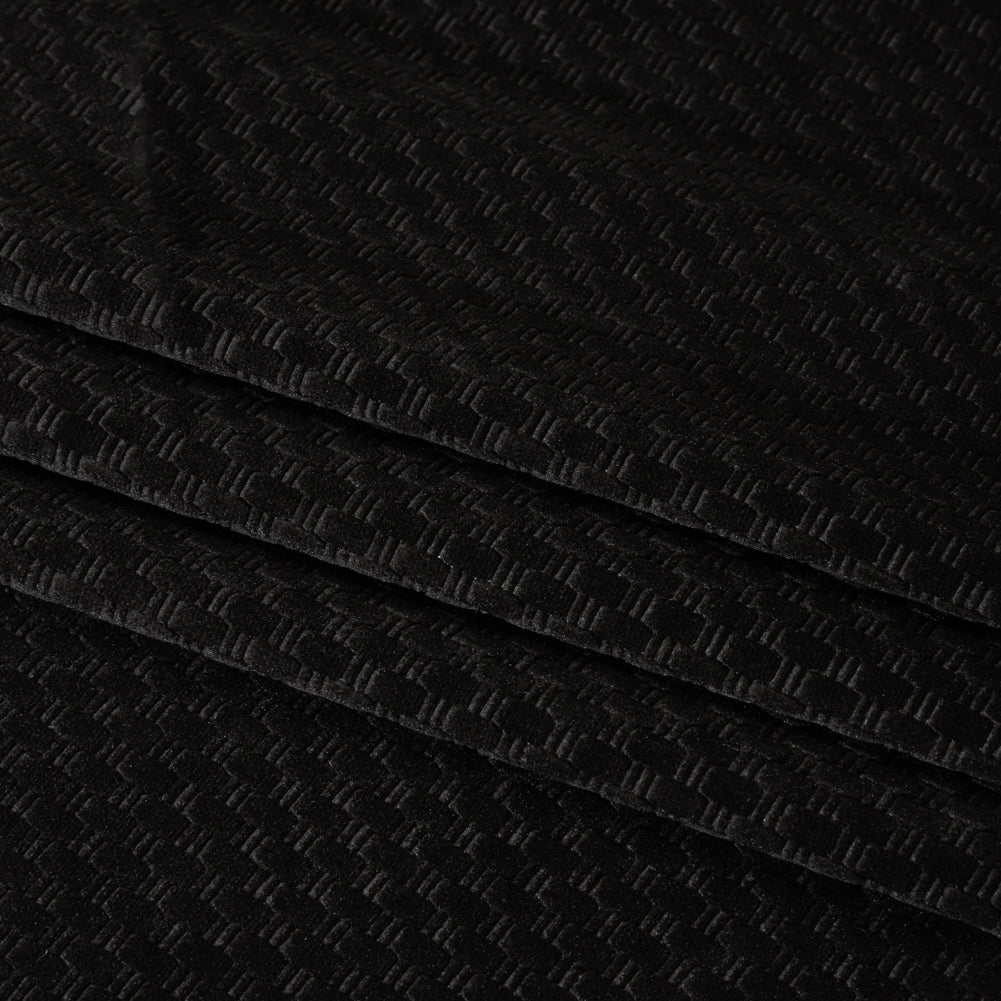Embossed Polyester Velvet - Black Bead and Reel - Deadstock Folded Embossed Polyester Velvet - Black Bead and Reel - Deadstock Folded