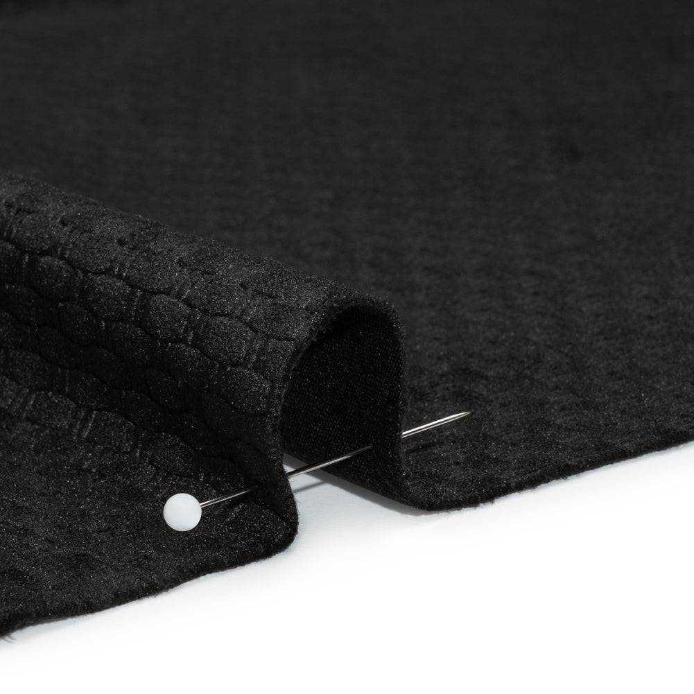 Embossed Polyester Velvet - Black Bead and Reel - Deadstock Detail Embossed Polyester Velvet - Black Bead and Reel - Deadstock Detail
