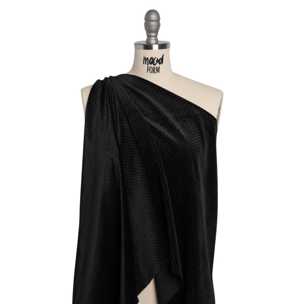 Embossed Polyester Velvet - Black Bead and Reel - Deadstock Drape Embossed Polyester Velvet - Black Bead and Reel - Deadstock Drape