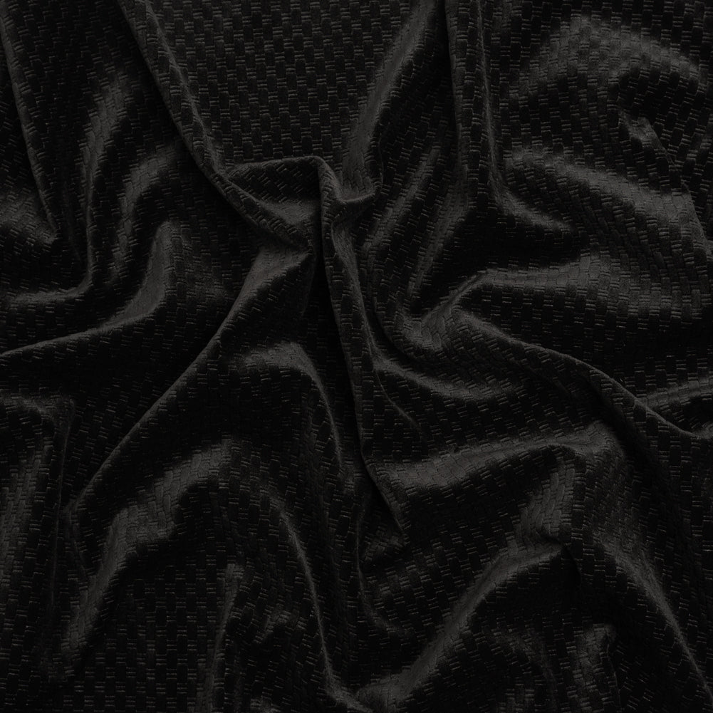 Embossed Polyester Velvet - Black Bead and Reel - Deadstock Embossed Polyester Velvet - Black Bead and Reel - Deadstock