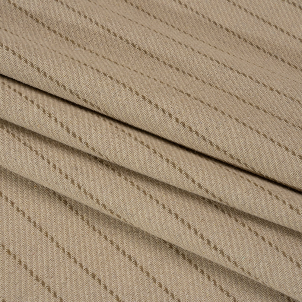 Brushed Wool Blend Twill - Beige and Brown Chalk Stripes - Deadstock Folded Brushed Wool Blend Twill - Beige and Brown Chalk Stripes - Deadstock Folded