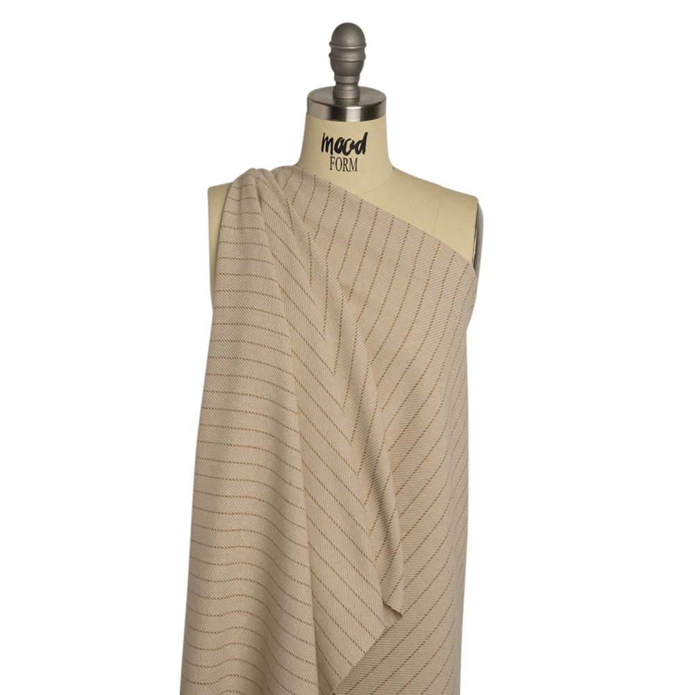 Brushed Wool Blend Twill - Beige and Brown Chalk Stripes - Deadstock Drape Brushed Wool Blend Twill - Beige and Brown Chalk Stripes - Deadstock Drape