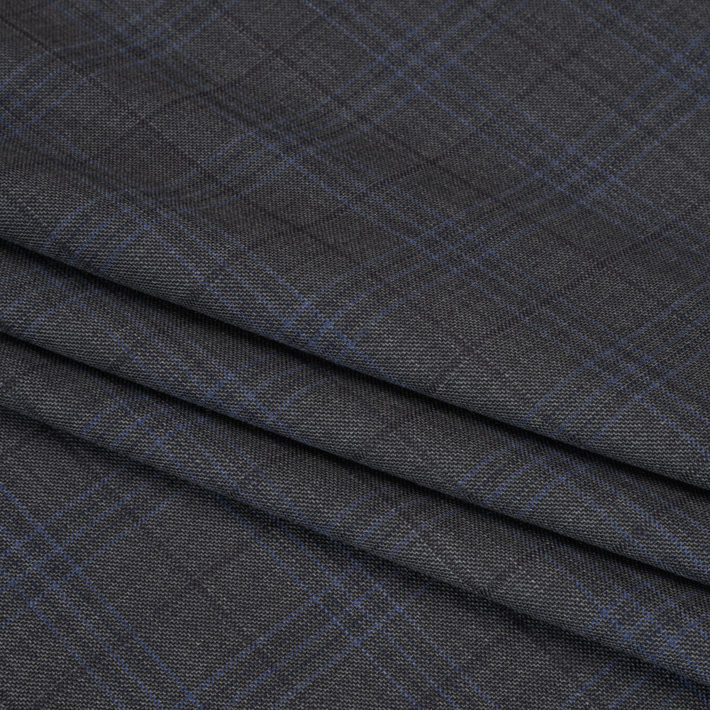 Wool and Silk Suiting - Gray and Blue Plaid - Deadstock Folded Wool and Silk Suiting - Gray and Blue Plaid - Deadstock Folded