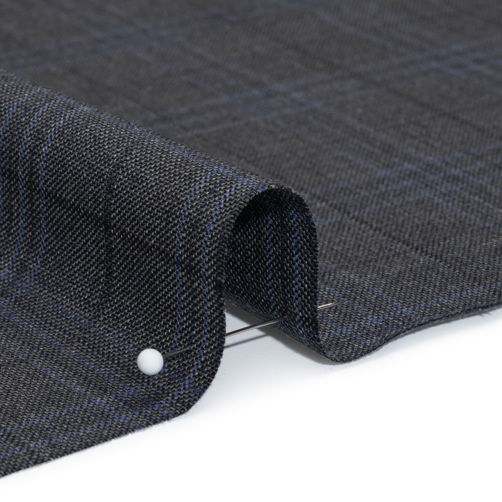 Wool and Silk Suiting - Gray and Blue Plaid - Deadstock Detail Wool and Silk Suiting - Gray and Blue Plaid - Deadstock Detail