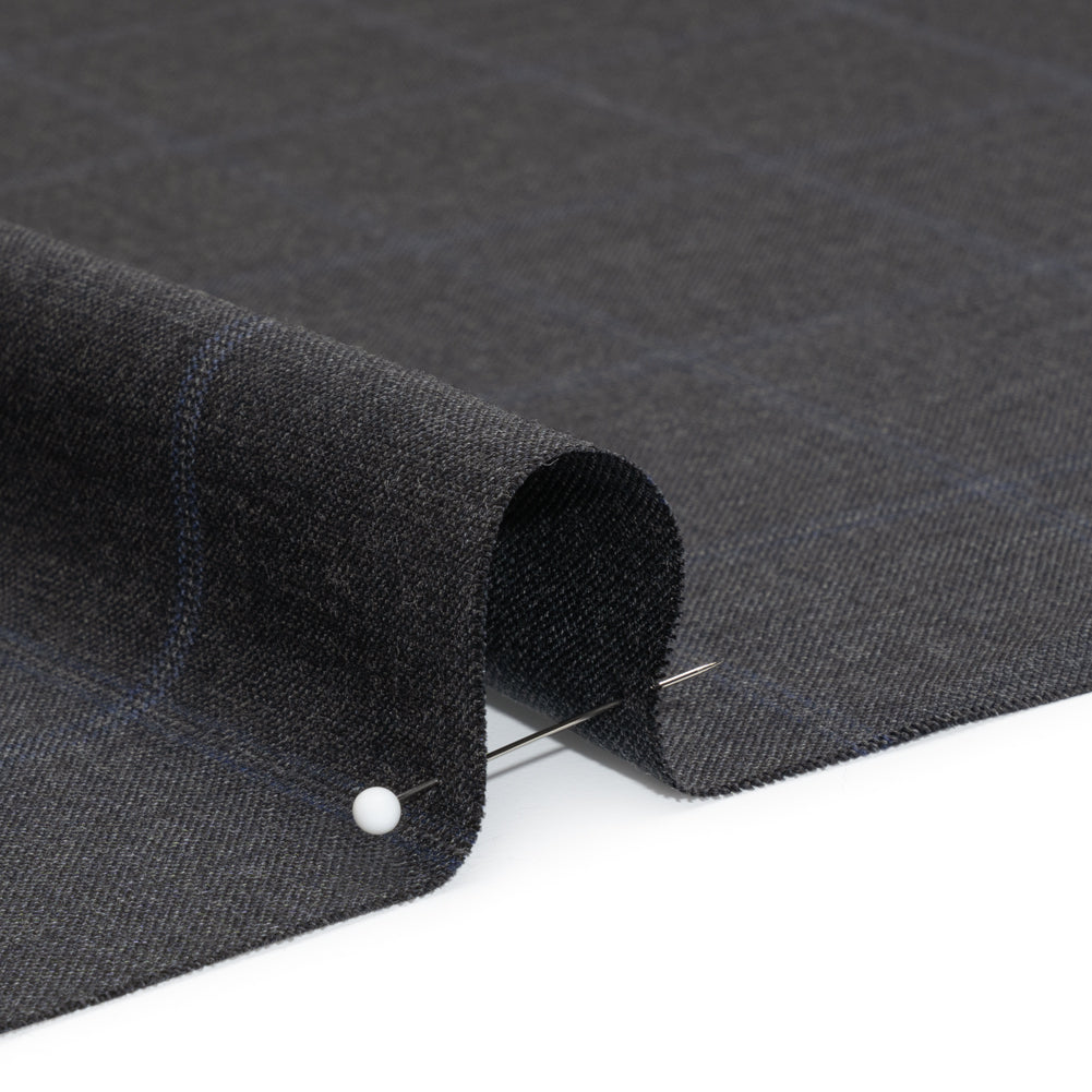 Wool Suiting - Gray and Blue Windowpane Check - Deadstock Detail Wool Suiting - Gray and Blue Windowpane Check - Deadstock Detail