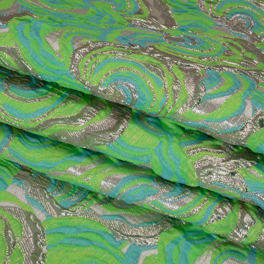 Swirls Luxury Brocade - Neon Green, Sky Blue and Metallic Gold Swirls Luxury Brocade - Neon Green, Sky Blue and Metallic Gold