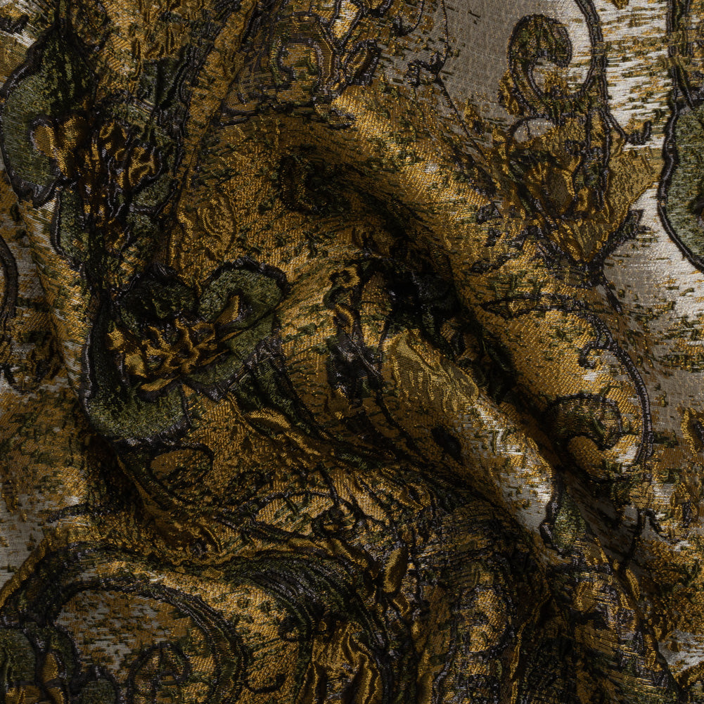 Flowers and Curls Luxury Brocade - Metallic Gold, Black and Silver Flowers and Curls Luxury Brocade - Metallic Gold, Black and Silver