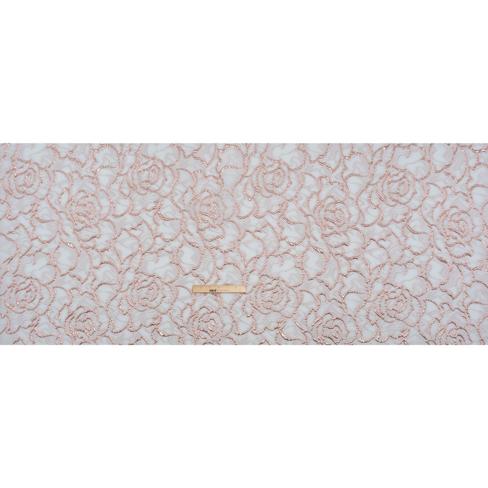 Rose Outlines Cutwork Luxury Brocade - Metallic Rose Gold and Pale Blue Gray Rose Outlines Cutwork Luxury Brocade - Metallic Rose Gold and Pale Blue Gray